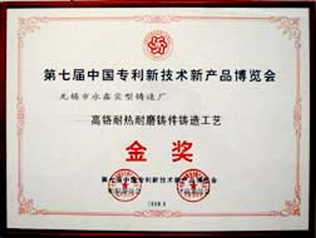 Gold award at the 7th China Patent Technology and Products Expo